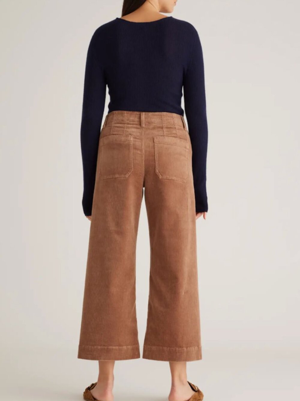 Quince Organic Stretch Corduroy Cropped Wide Leg Pants 16 Warm Brown - Picture 2 of 12